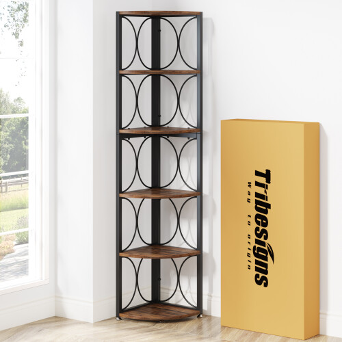 Tribesigns Tribesigns 67 inch Tall Corner Shelf, 6 Tier Rustic Corner Bookshelf 2