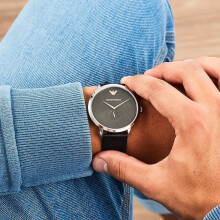 EMPORIO ARMANI AR11162 MEN'S WATCH BLACK STRAP GREY DIAL SILVER CASE