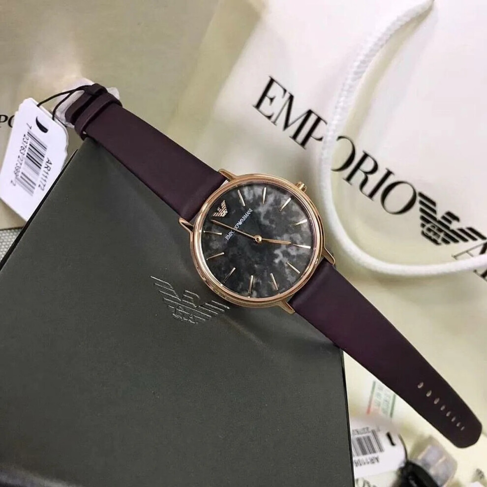 ARMANI AR11172 WOMEN'S WATCH BROWN STRAP GREY DIAL ROSE GOLD CASE