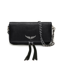 (Black) Zadig&voltaire Chain Shoulder Purse For Women Soft Leather Quilted Fashion Message Crossbody Bag