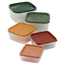 (5Pc Square Set) 5-Piece Plastic Food Storage Set with Airtight Lids
