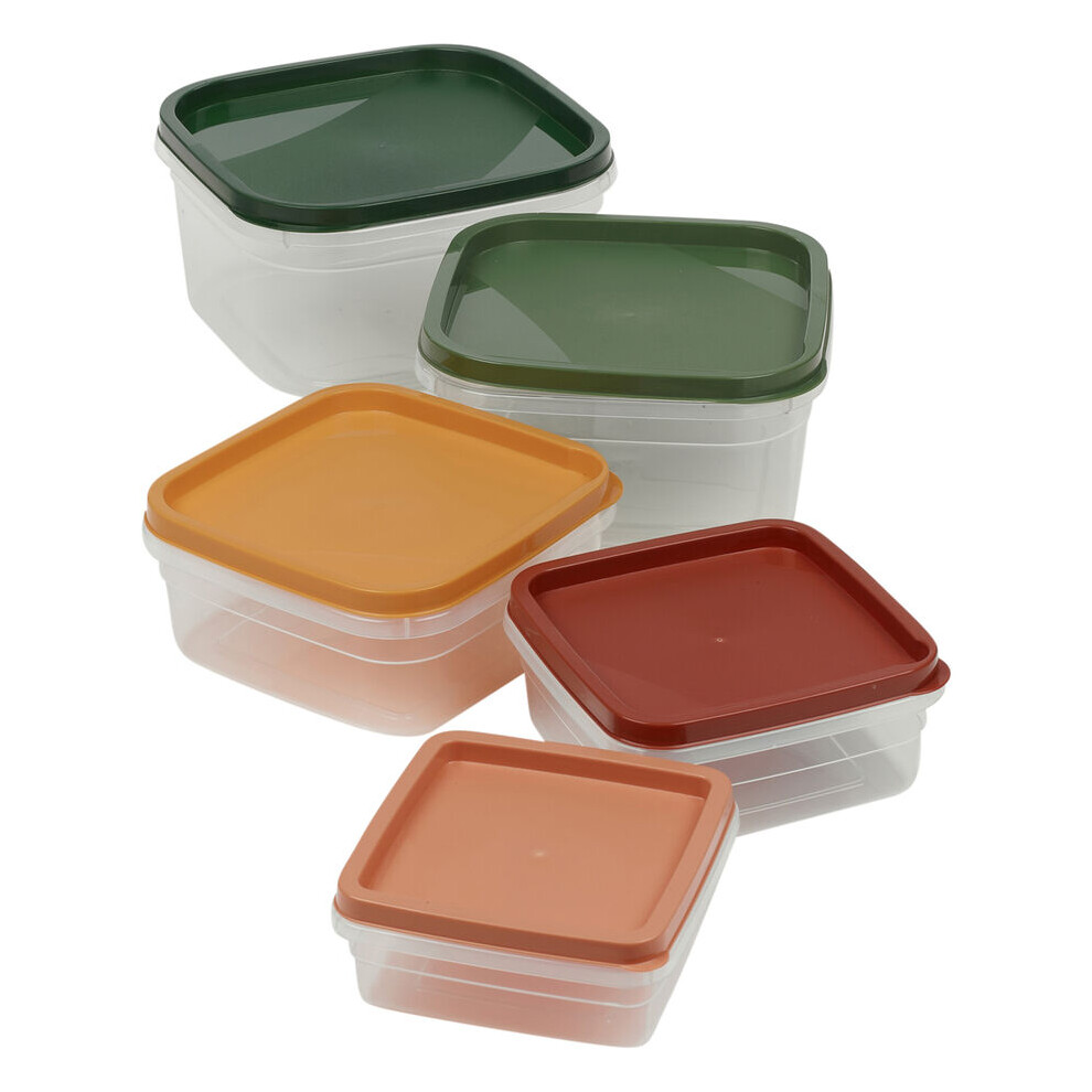 (5Pc Square Set) 5-Piece Plastic Food Storage Set with Airtight Lids