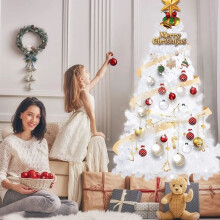 7FT Artificial White Christmas Tree Bushy Pine, Metal Stand Xmas Decor