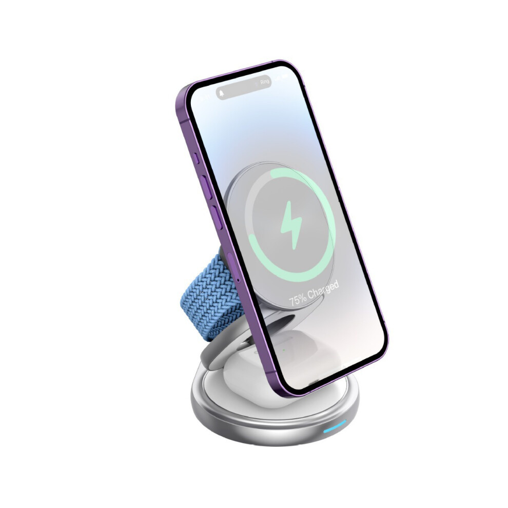 Chronus 3 In 1 Charging Station For Apple Magsafe Travel Charger Foldable Magnetic Wireless Charger Rotating,For Iphone15/14/13/12 Series,Iwatch 6976918003898