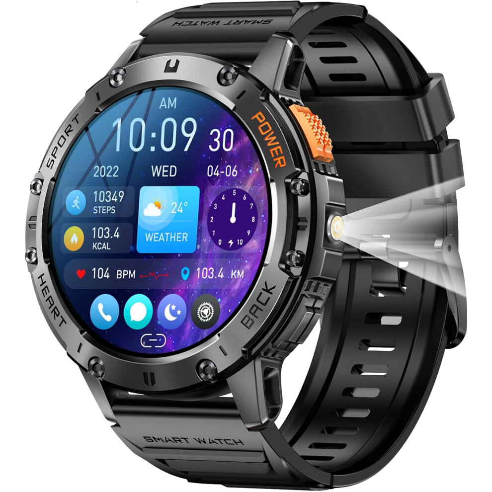Chronus Military Smart Watch For Men (Answer/Make Calls) With Led Flashlight, 1.43" Amoled Hd, Waterproof Sports Watch Fitness Tracker With Heart Rate 6976918003126