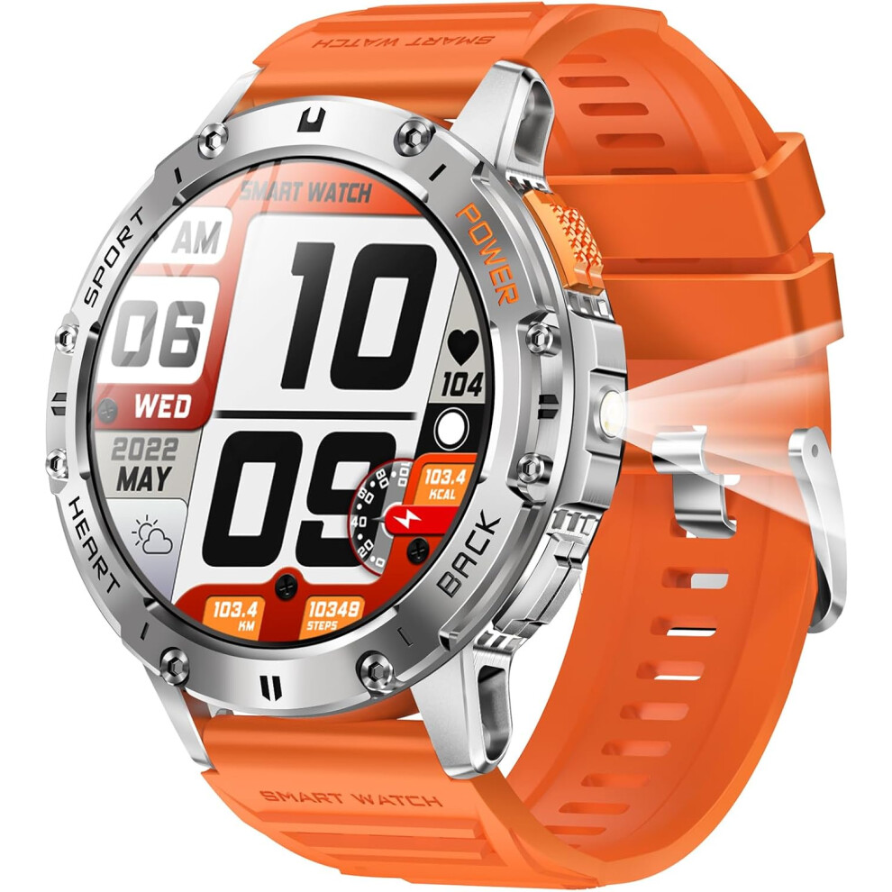 Chronus Military Smart Watch For Men (Answer/Make Calls) With Led Flashlight, 1.43" Amoled Hd, Waterproof Sports Watch Fitness Tracker With Heart Rate 6976918003133