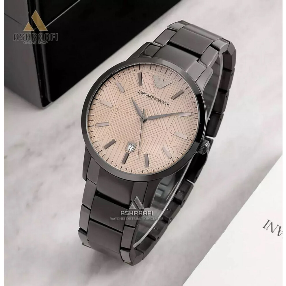 EMPORIO ARMANI AR11183 MEN'S WATCH GREY STRAP BEIGE DIAL GREY CASE