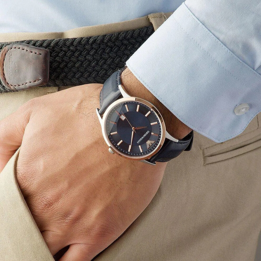 EMPORIO ARMANI AR11188 MEN'S WATCH BLUE STRAP BLUE DIAL ROSE GOLD CASE