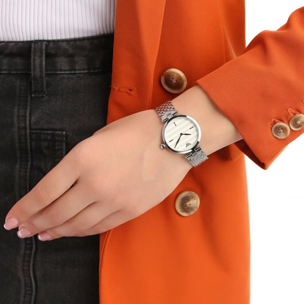 ARMANI AR11195 WOMEN'S WATCH SILVER STRAP WHITE DIAL SILVER CASE