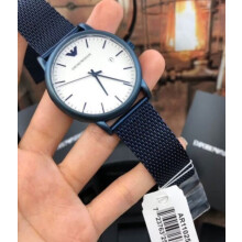 EMPORIO ARMANI AR11025 MEN'S WATCH BLUE MESH BAND WHITE DIAL BLUE CASE
