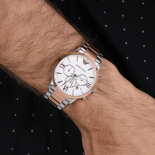 Emporio Armani AR11209 Men's Stainless Steel Watch - Silver & Rose Gold Bracelet, White Dial, Chronograph, Date, 24h Dial, 50m WR
