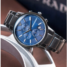 EMPORIO ARMANI AR11215 MEN'S WATCH GREY STRAP BLUE DIAL GREY CASE