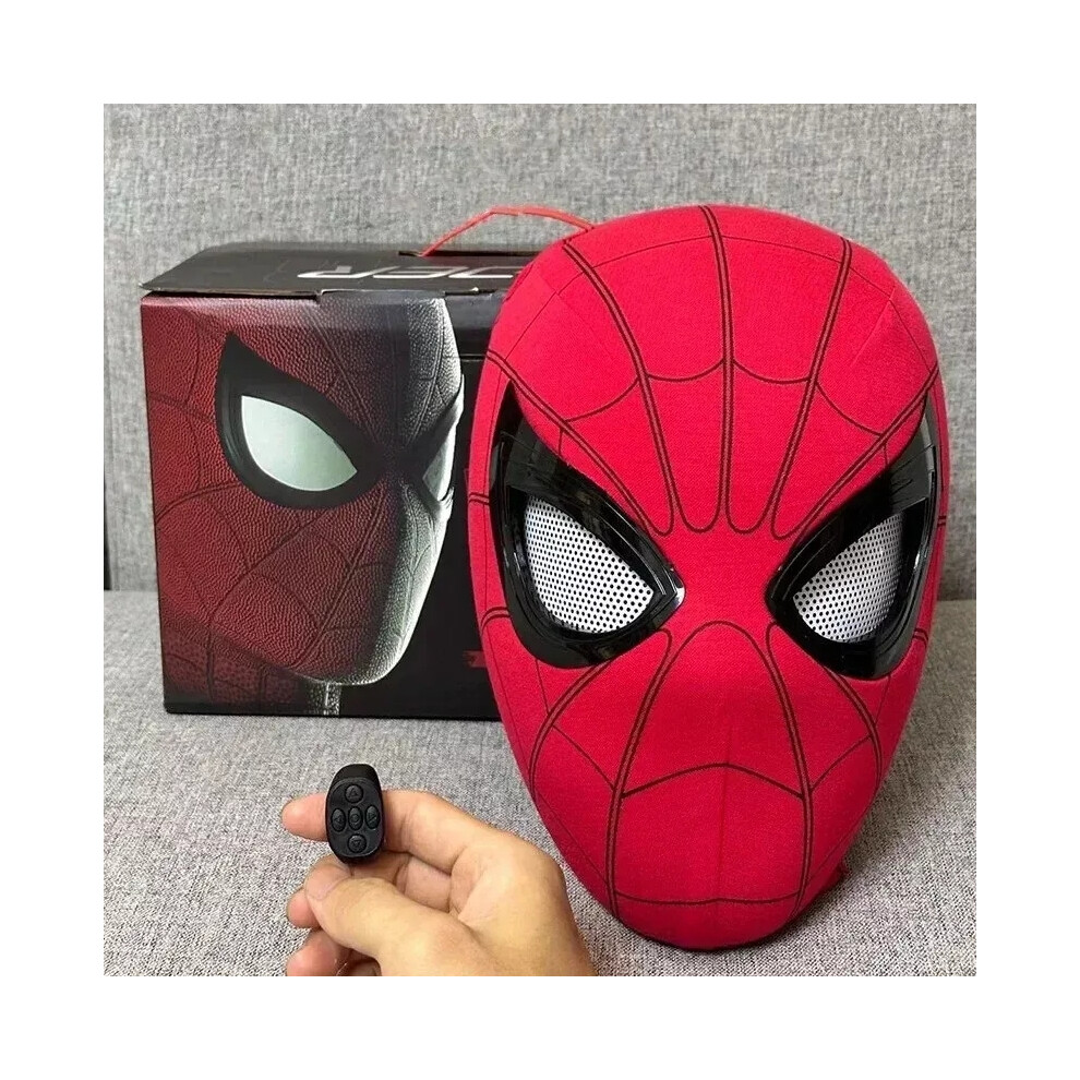 (Red (with Ring Remote Control)) Spiderman Mask with Ring Remote Control Eye Closing Blinking Eyes Helmet Cosplay