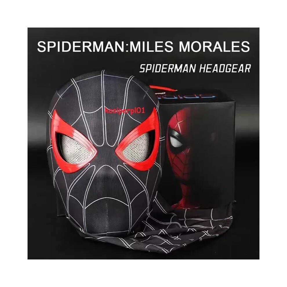 (Black (Chin-Activate ability)) Spiderman Mask with Ring Remote Control Eye Closing Blinking Eyes Helmet Cosplay