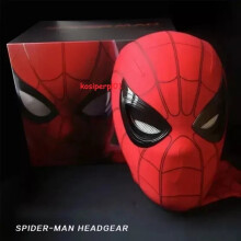 (Red (Chin-Activate ability)) Spiderman Mask with Ring Remote Control Eye Closing Blinking Eyes Helmet Cosplay