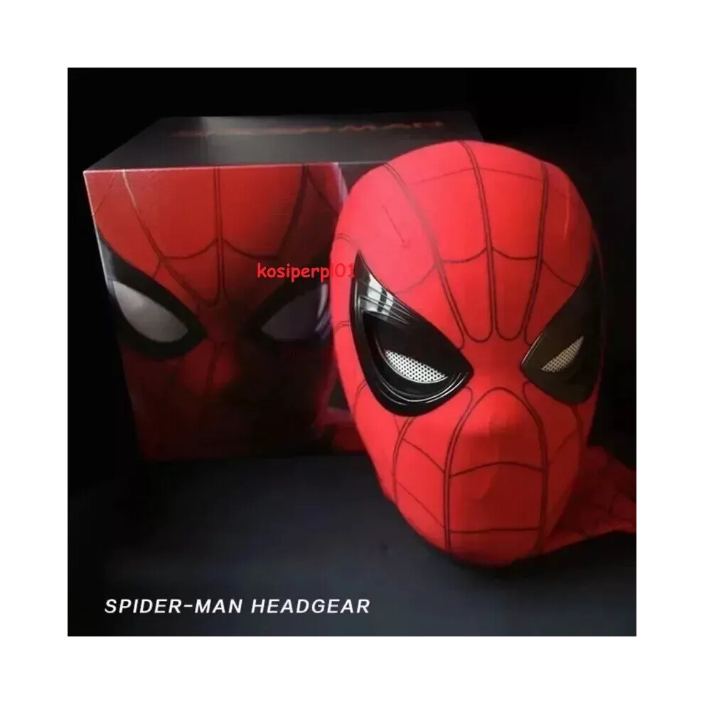 (Red (Chin-Activate ability)) Spiderman Mask with Ring Remote Control Eye Closing Blinking Eyes Helmet Cosplay