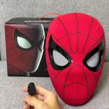(Red (with Ring Remote Control)) Spiderman Mask with Ring Remote Control Eye Closing Blinking Eyes Helmet Cosplay