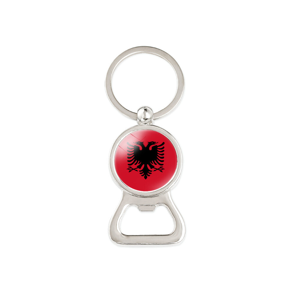 (Albania) European Chic Flag Keychain Bottle Opener With Elegant Gemstone And Modern Aesthetic