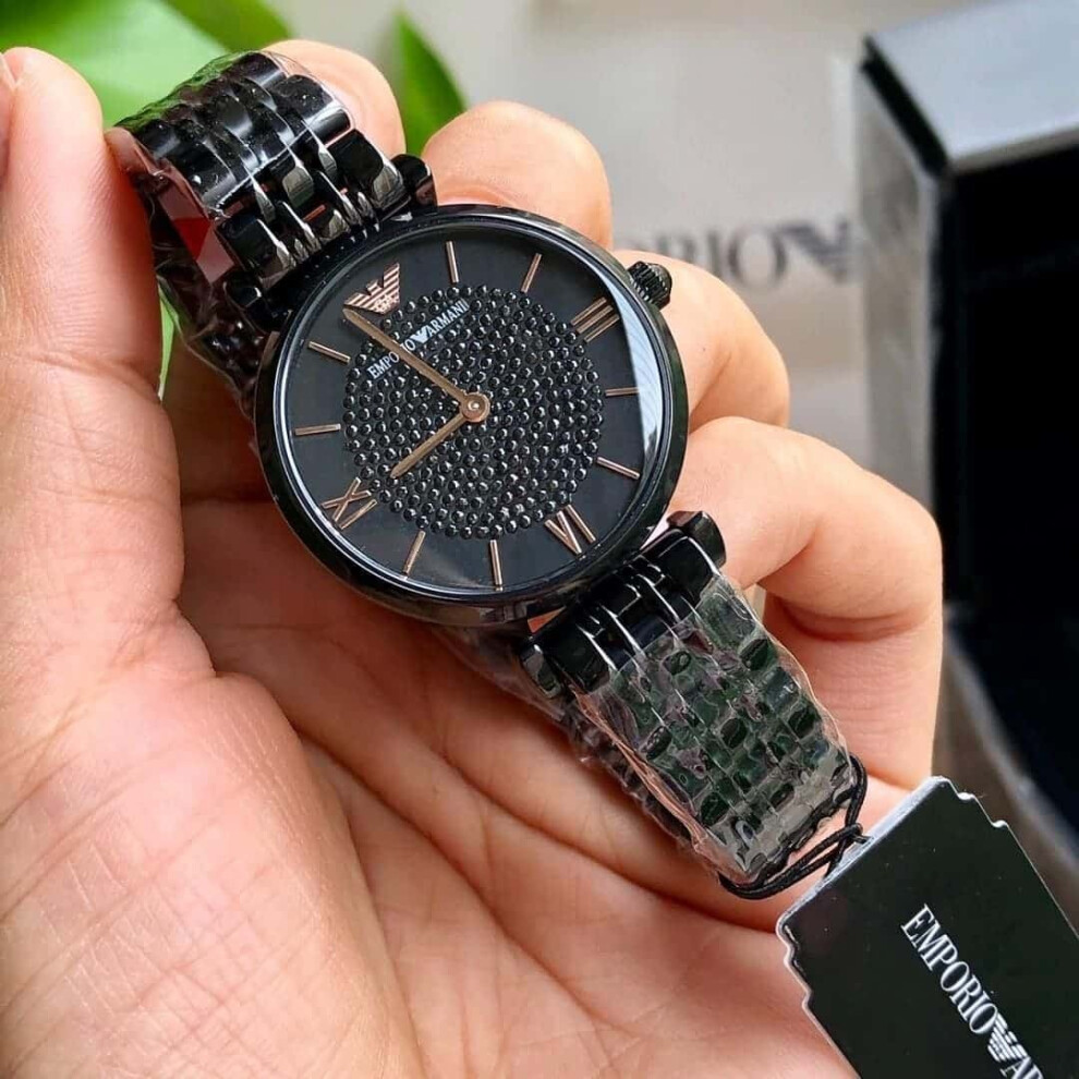 EMPORIO ARMANI AR11245 WOMEN'S WATCH BLACK STRAP BLACK DIAL BLACK CASE