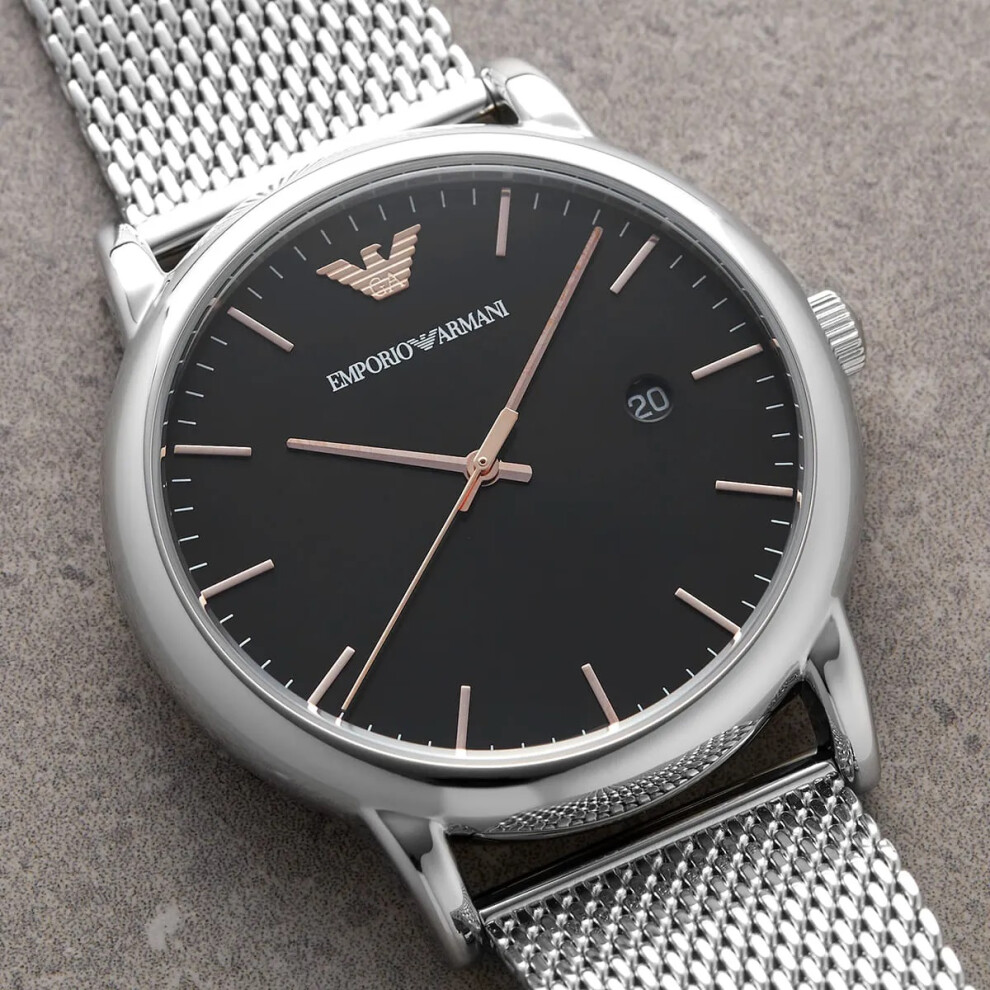 EMPORIO ARMANI AR11272 MEN'S WATCH SILVER BAND BLACK DIAL SILVER CASE