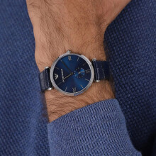 EMPORIO ARMANI AR11300 MEN'S WATCH BLUE STRAP BLUE DIAL SILVER CASE