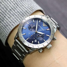 EMPORIO ARMANI AR11306 MEN'S WATCH SILVER STRAP BLUE DIAL SILVER CASE