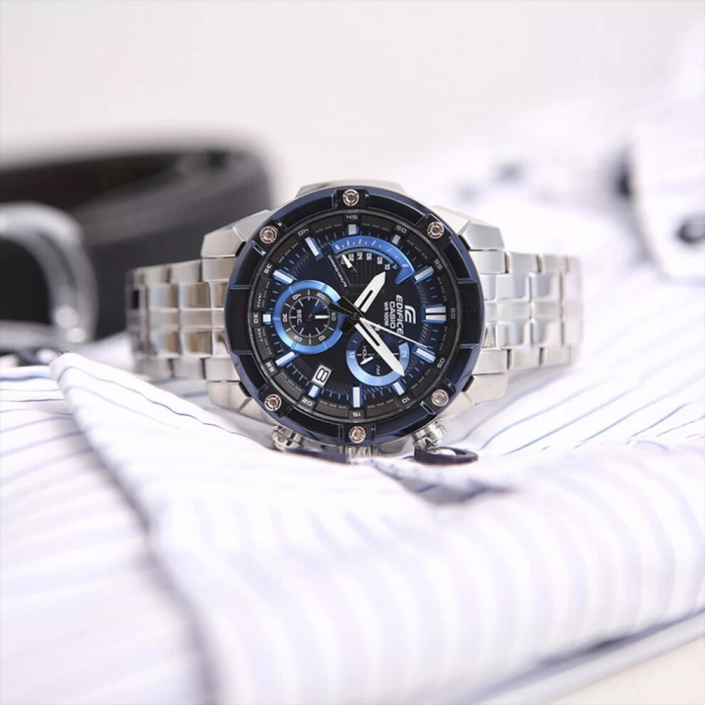 CASIO EDIFICE EFR 559DB MENS WATCH SILVER BRACELET BLUE DIAL on OnBuy