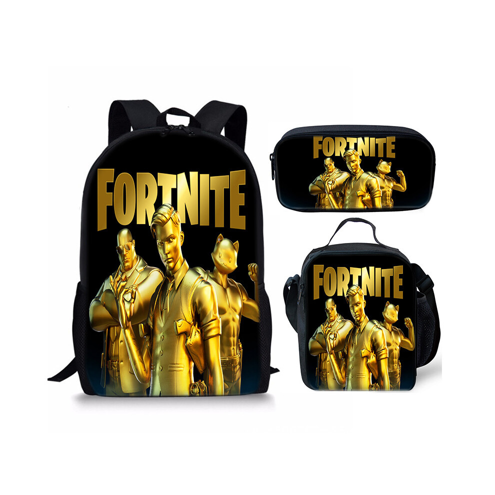 (Style H) 3pcs Fortnite Printing School Bag Backpack Lunch Box Pencil Bag Children Gift