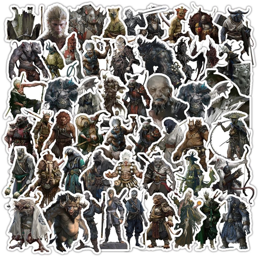 (A) 50Pcs New Myth Wukong Journey To The West Decorative Graffiti Waterproof Sticker Black