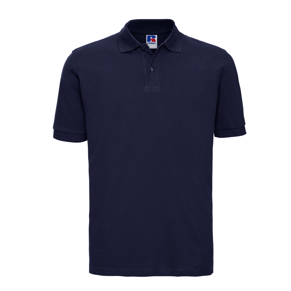 (L, French Navy) Russell Mens 100% Cotton Short Sleeve Polo Shirt