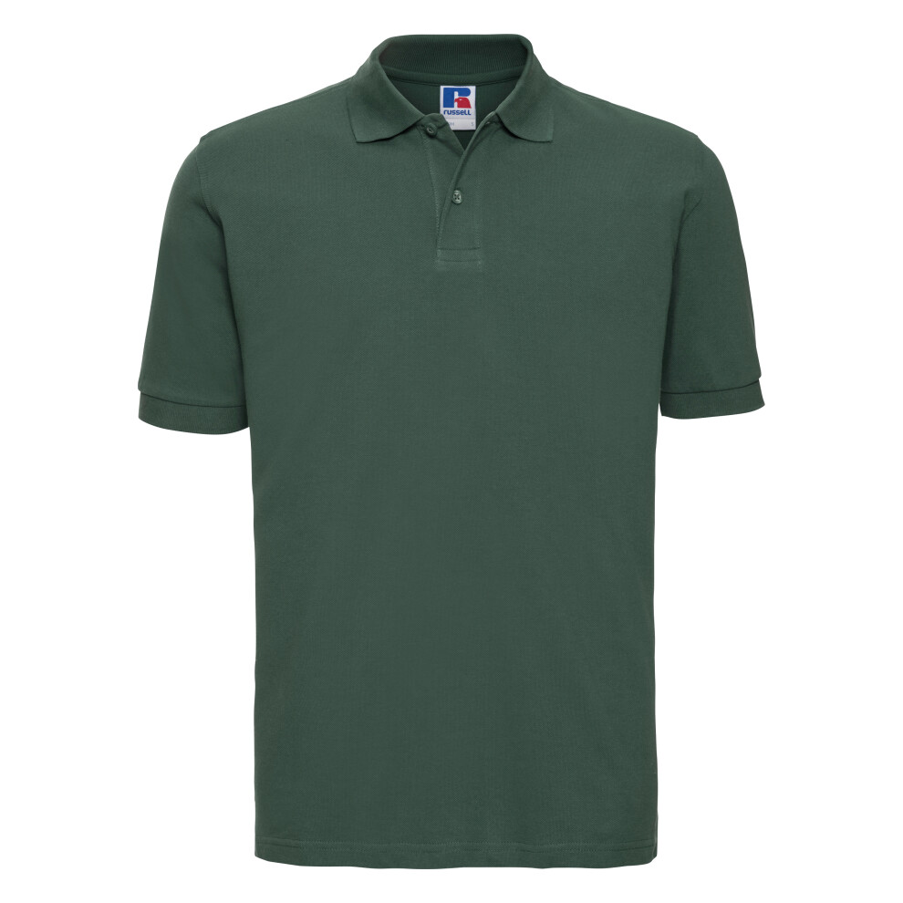 (L, Bottle Green) Russell Mens 100% Cotton Short Sleeve Polo Shirt