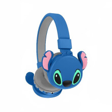 (Blue) Stitch Kids Foldable Wireless Headphone Cartoon Soft Ear Pads Headset Christmas Gifts
