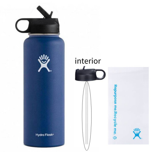 (Blue Straw) 32oz Hydro Flask Large Capacity Stainless Steel Kettles Sports Thermos Cups
