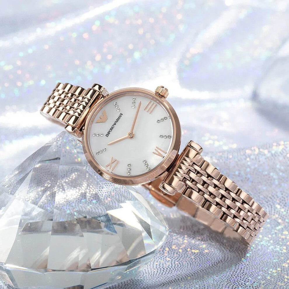 EMPORIO ARMANI AR11316 WOMEN'S WATCH ROSE GOLD STRAP WHITE DIAL