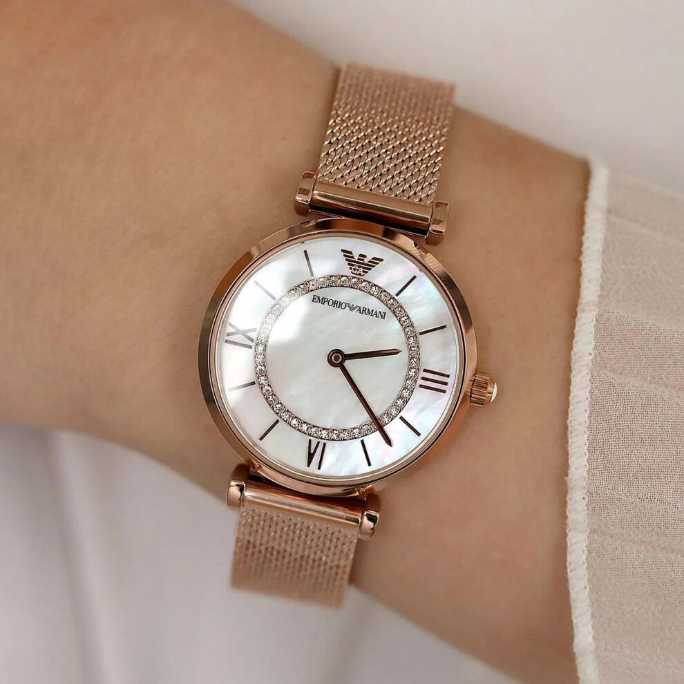 EMPORIO ARMANI AR11320 WOMEN'S WATCH ROSE GOLD BAND WHITE DIAL