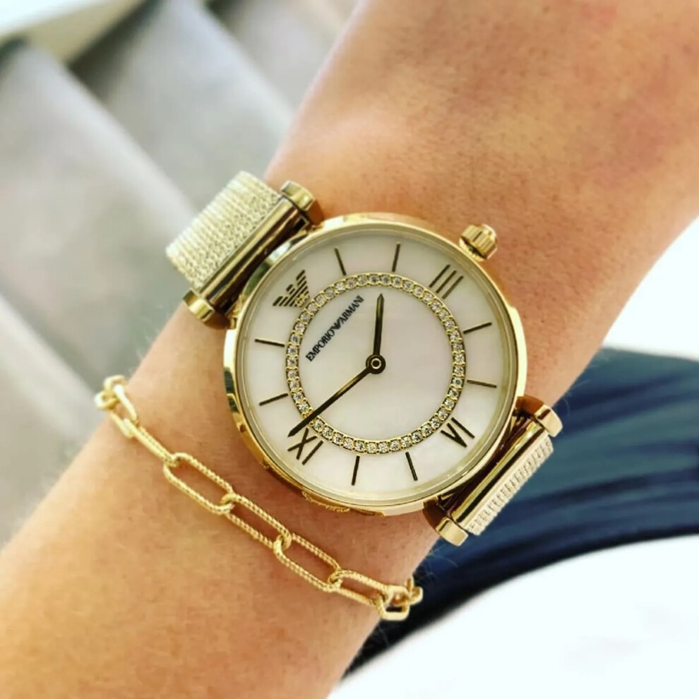 EMPORIO ARMANI AR11321 WOMEN'S WATCH GOLD BAND WHITE DIAL GOLD CASE