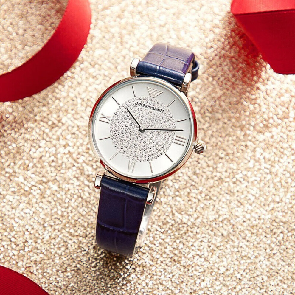 EMPORIO ARMANI AR11344 WOMENS WATCH BLUE STRAP SILVER DIAL SILVER CASE