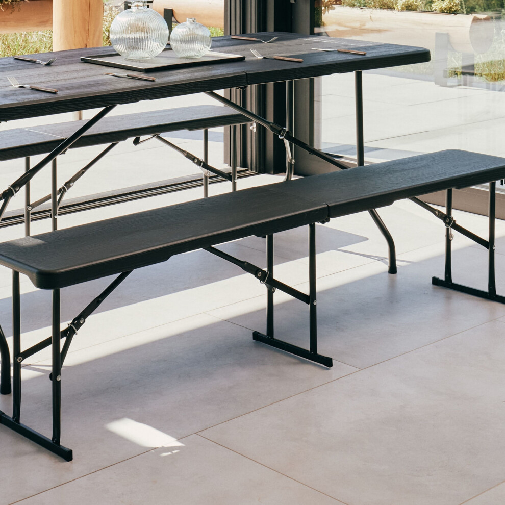 Novecrafto (Black Folding Bench) Heavy-Duty Picnic Folding Table Beer Bench Garden Folding Chair Portable Furniture Set