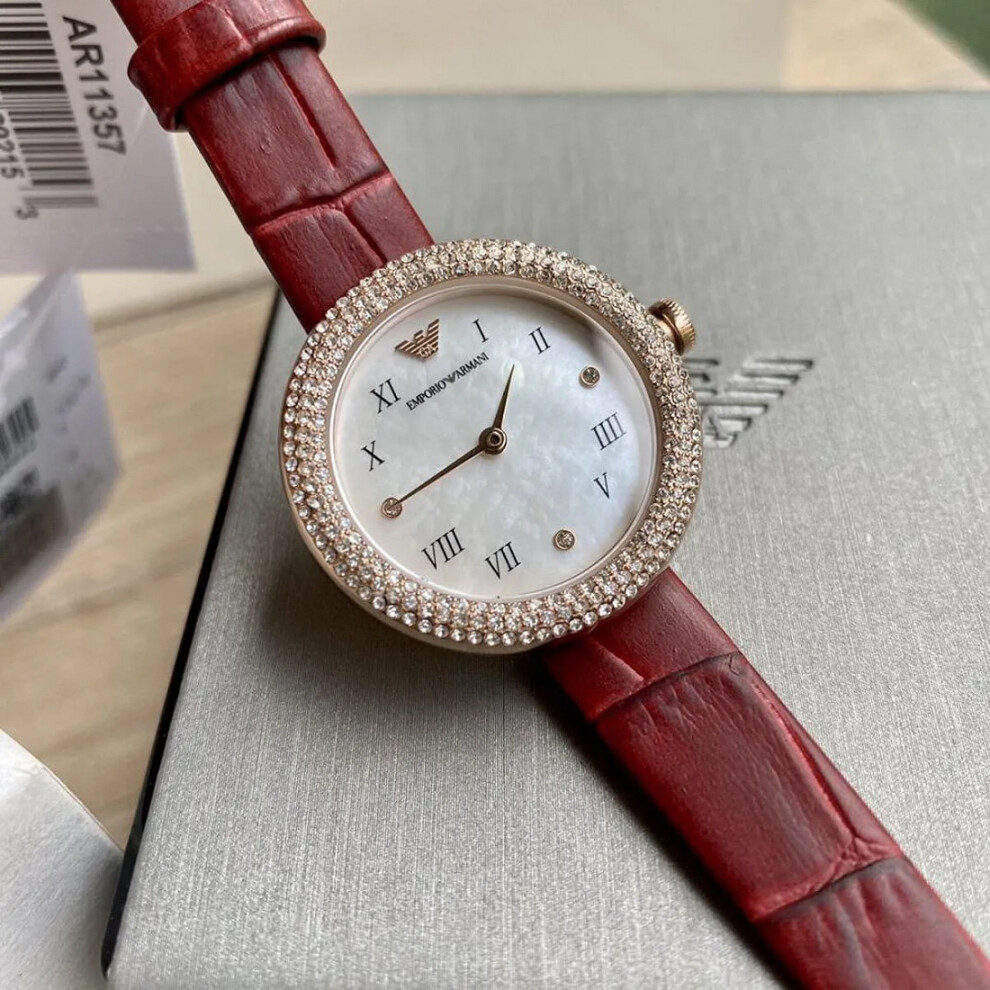 EMPORIO ARMANI AR11357 WOMEN'S WATCH RED STRAP WHITE DIAL