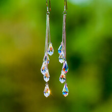 Long Geometric Charming Water Drop Tassel Earrings In 925 Silver For Fashionable Women