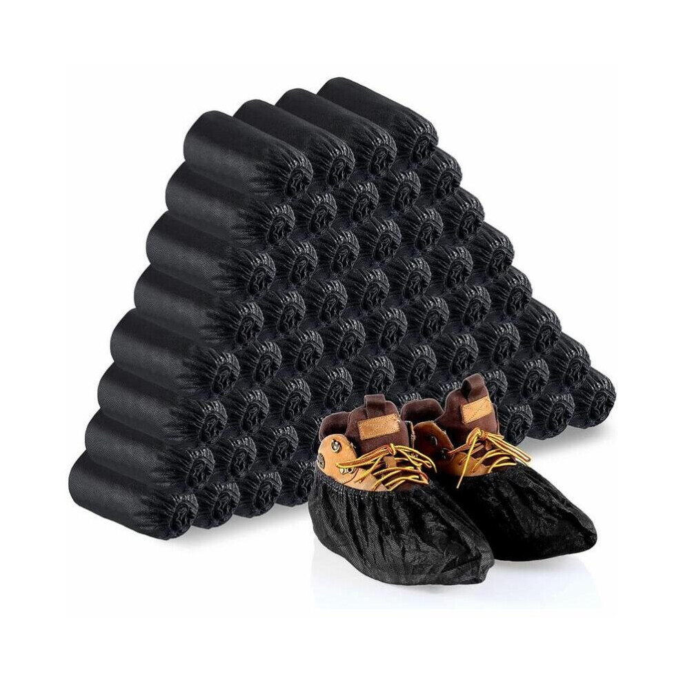 (Black 100Pack) Disposable Boot Shoe Covers 100 Count Foot Booties Shoe Coverings Non Slip Shoe & Boot Covers for Indoor Outdoor Home Workplace
