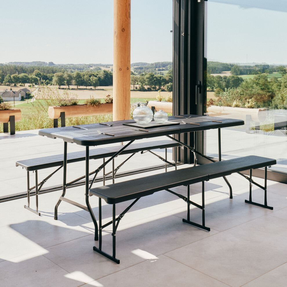 Novecrafto (Folding Table & Bench - ) Heavy-Duty Picnic Folding Table Beer Bench Garden Folding Chair Portable Furniture Set Black