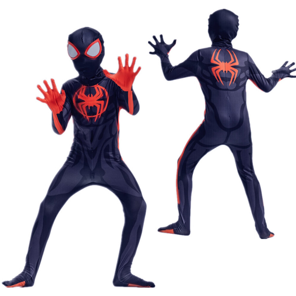 (4-5  Years) Spider-Man Across The Spider-Verse Kids Cosplay Fancy Costume Spiderman Miles Morales Halloween Party Jumpsuit