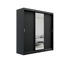 (200cm /+2 drawers, Black) ELUKS Modern Sliding Door Wardrobe OVI