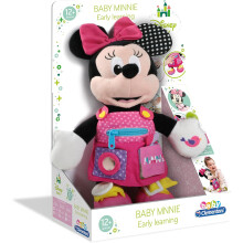 Clementoni Disney Baby Minnie Sensory Plush Toy, Interactive Soft Toy for 12 months+, Squeak, Peekaboo Pocket, Zips & Mirror (61798)