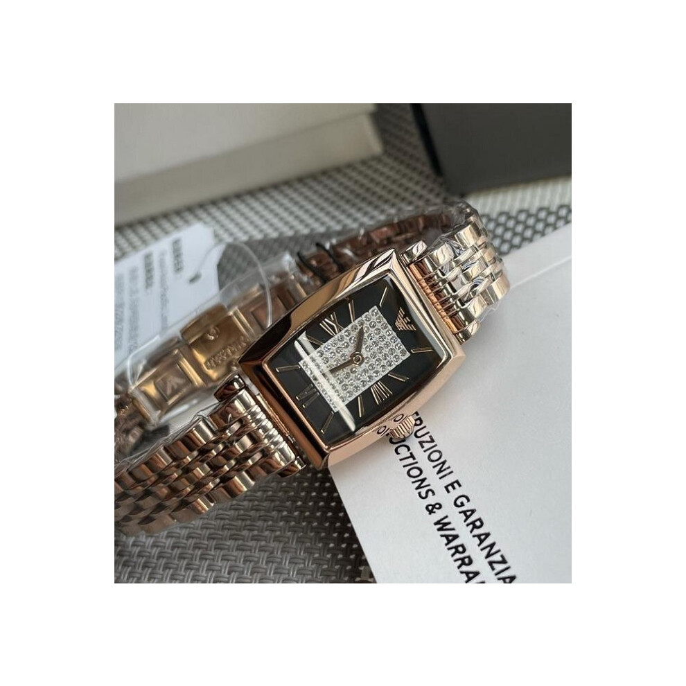 EMPORIO ARMANI AR11407 WOMEN'S WATCH ROSE GOLD STRAP BROWN DIAL