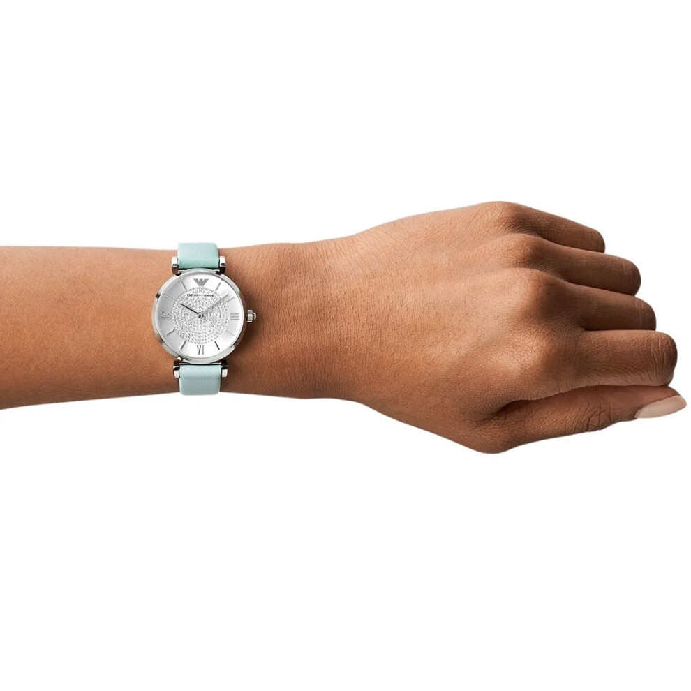 EMPORIO ARMANI AR11443 WOMENS WATCH BLUE STRAP SILVER DIAL SILVER CASE
