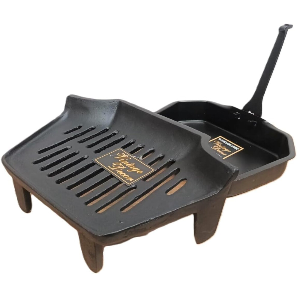 Vintage Decor® Victorian Cast Iron Grate Set, 16in, with Ashpan & Tool