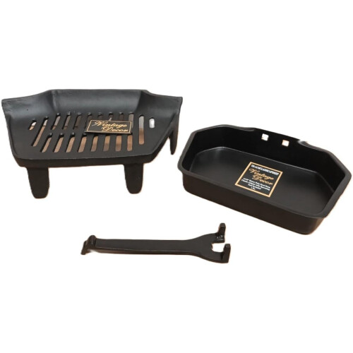 Vintage Decor® Victorian Cast Iron Grate Set, 16in, with Ashpan & Tool 1