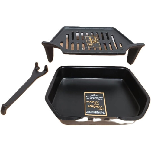 Vintage Decor® Victorian Cast Iron Grate Set, 16in, with Ashpan & Tool 2